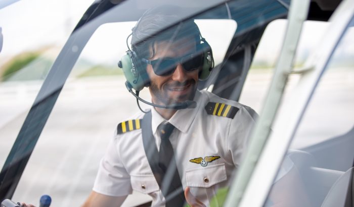 Pilot sat in cockpit ready to fly private plane