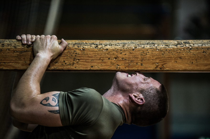 Royal Marine in training at the gym