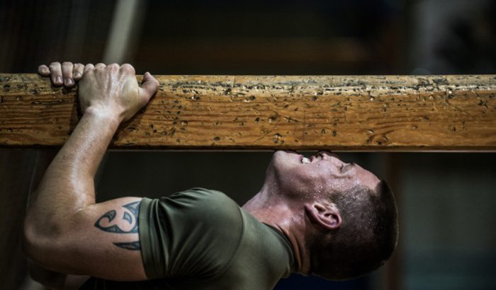 Royal Marine in training at the gym